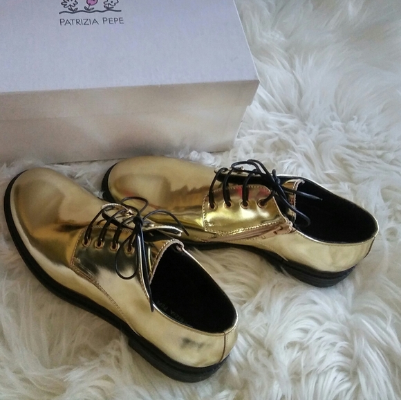 Patrizia Pepe Oxford Girls Gold Leather Derby Shoe - Picture 8 of 10